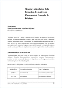 Structure et évolution de la formation des maîtres en Communauté Française de Belgique